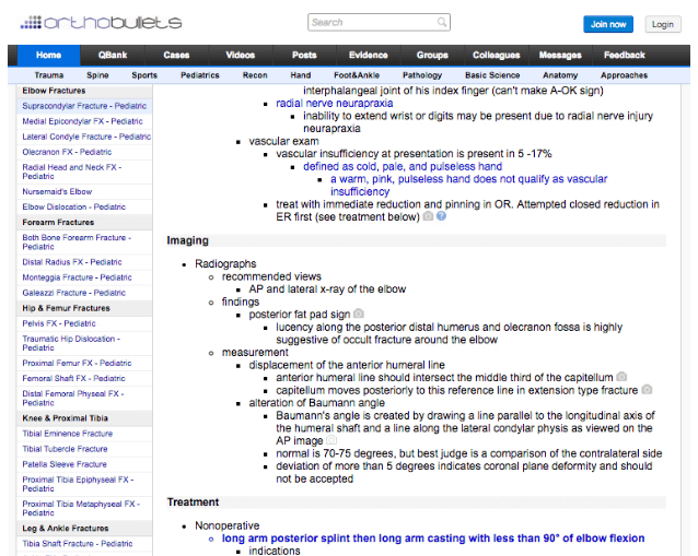 Information page about Supracondylar Fracture from OrthoBullets